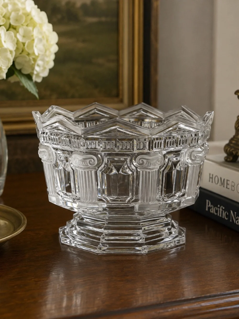Vintage Mikasa Parthenon Frost Crystal | 8” Pedestal Bowl Greek Columns